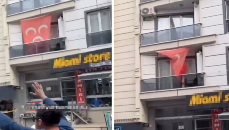Öfkeli grup, MHP bayrağının asılı olduğu evi taşa tuttu